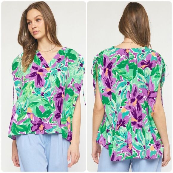 Entro Women’s Oversized Tropical Floral Print Elle Blouse NWT Size S/M - Picture 1 of 10